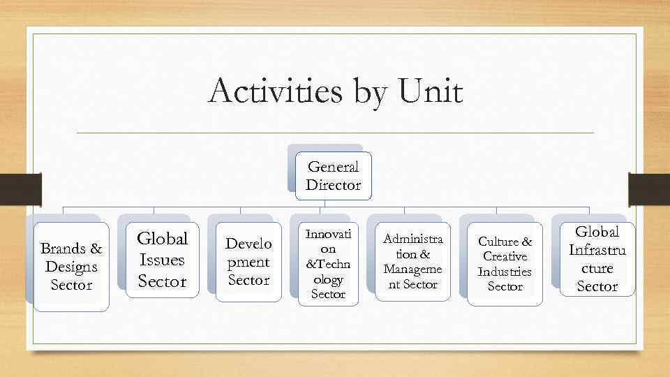 Activities by Unit General Director Brands & Designs Sector Global Issues Sector Develo pment