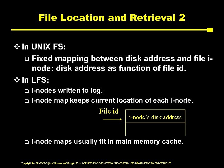 File Location and Retrieval 2 v In UNIX FS: q Fixed mapping between disk