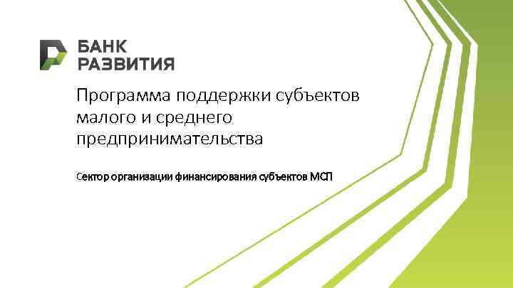 Программа поддержки субъектов малого и среднего предпринимательства Cектор организации финансирования субъектов МСП 