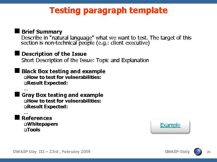 Testing paragraph template <Brief Summary Describe in 