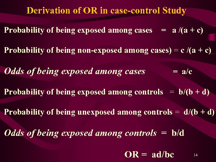 Derivation of OR in case-control Study Probability of being exposed among cases = a