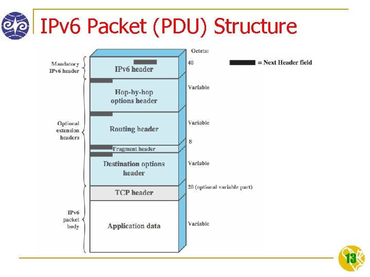 IPv 6 Packet (PDU) Structure 13 