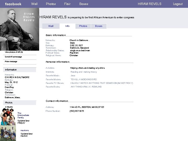 facebook Wall Photos Flair Boxes HIRAM REVELS is preparing to be first African American