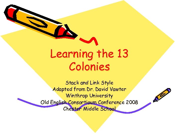 Learning the 13 Colonies Stack and Link Style Adapted from Dr. David Vawter Winthrop