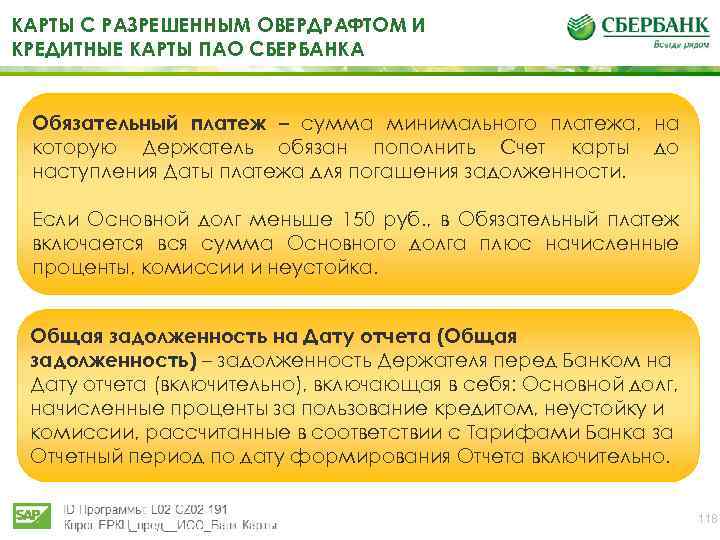 КАРТЫ С РАЗРЕШЕННЫМ ОВЕРДРАФТОМ И КРЕДИТНЫЕ КАРТЫ ПАО СБЕРБАНКА Обязательный платеж – сумма минимального