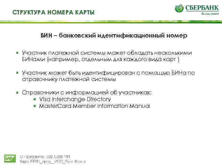 Структура номера Те СТРУКТУРА НОМЕРА КАРТЫкарты БИН – банковский идентификационный номер Участник платежной системы