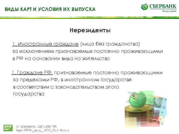ВИДЫ КАРТ И УСЛОВИЯ ИХ ВЫПУСКА Нерезиденты 1. Иностранные граждане (лица без гражданства) за