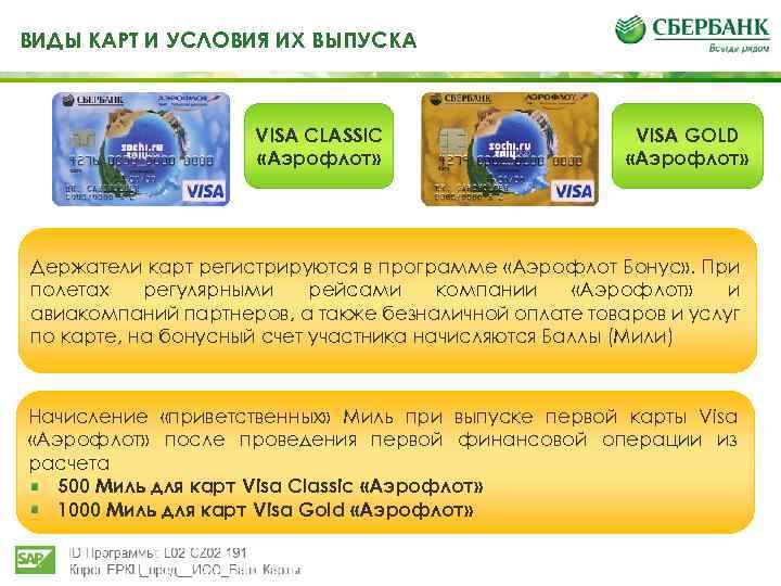 ВИДЫ КАРТ И УСЛОВИЯ ИХ ВЫПУСКА VISA CLASSIC «Аэрофлот» VISA GOLD «Аэрофлот» Держатели карт