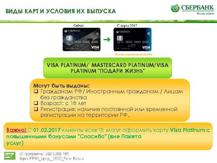 ВИДЫ КАРТ И УСЛОВИЯ ИХ ВЫПУСКА VISA PLATINUM/ MASTERCARD PLATINUM/VISA PLATINUM "ПОДАРИ ЖИЗНЬ" Могут
