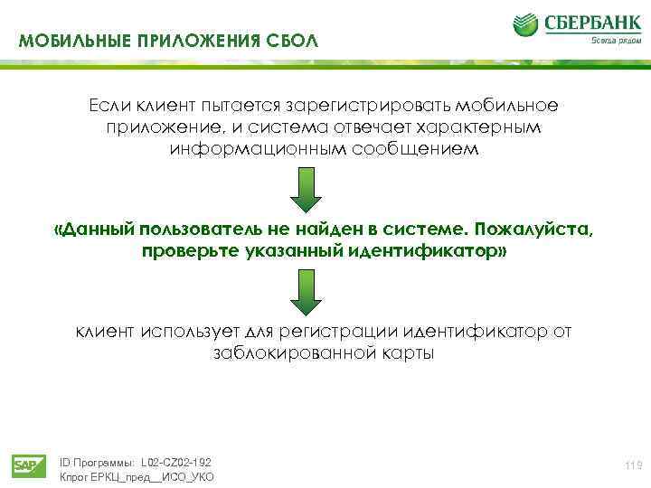 МОБИЛЬНЫЕ ПРИЛОЖЕНИЯ СБОЛ Если клиент пытается зарегистрировать мобильное приложение, и система отвечает характерным информационным
