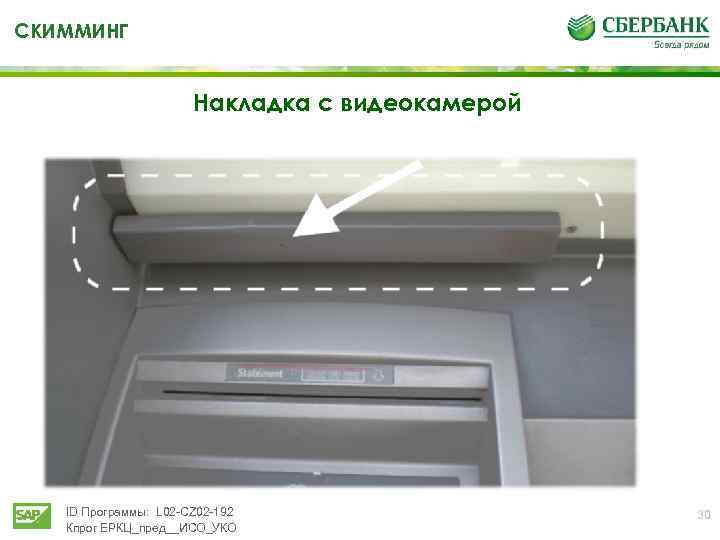 СКИММИНГ Накладка с видеокамерой ID Программы: L 02 -CZ 02 -192 Кпрог ЕРКЦ_пред__ИСО_УКО 30