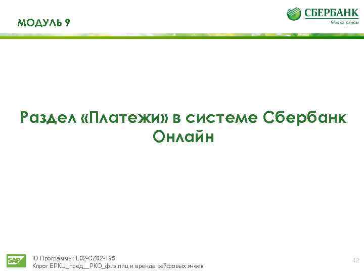 МОДУЛЬ 9 Раздел «Платежи» в системе Сбербанк Онлайн ID Программы: L 02 -CZ 02