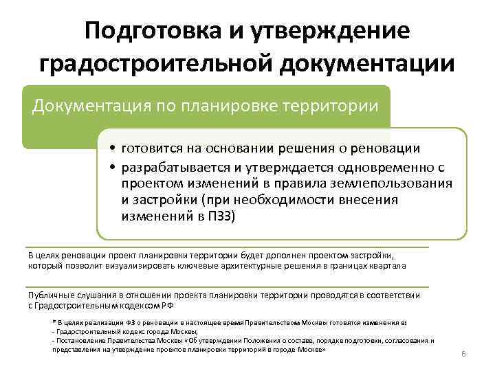 Подготовка и утверждение градостроительной документации Документация по планировке территории • готовится на основании решения
