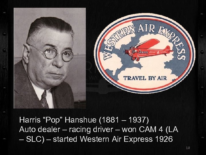 Harris “Pop” Hanshue (1881 – 1937) Auto dealer – racing driver – won CAM