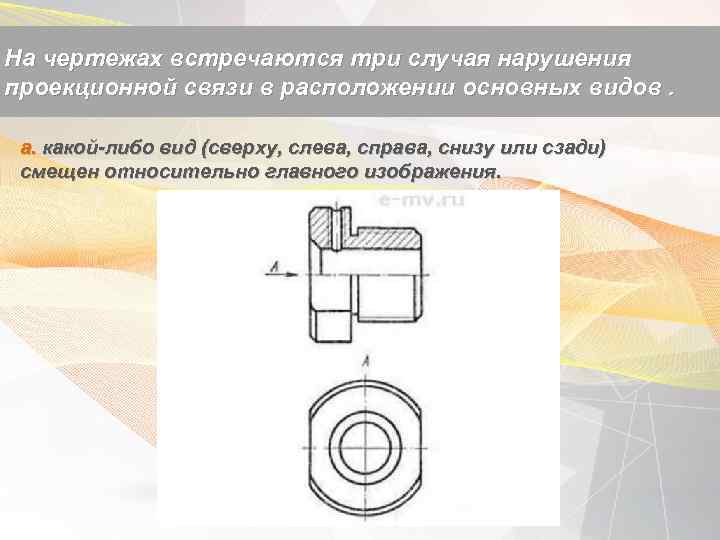 На чертежах встречаются три случая нарушения проекционной связи в расположении основных видов. а. какой