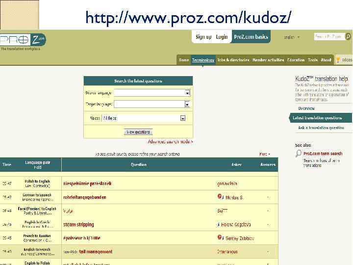 http: //www. proz. com/kudoz/ 