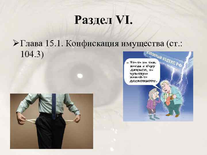 Раздел VI. Ø Глава 15. 1. Конфискация имущества (ст. : 104. 3) 