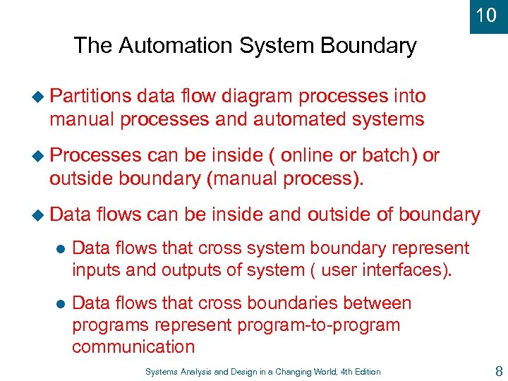 10 The Automation System Boundary u Partitions data flow diagram processes into manual processes