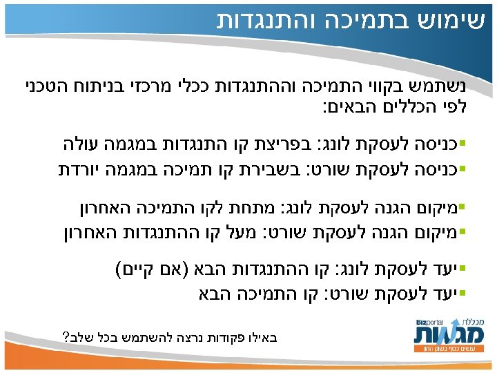  שימוש בתמיכה והתנגדות נשתמש בקווי התמיכה וההתנגדות ככלי מרכזי בניתוח הטכני לפי הכללים