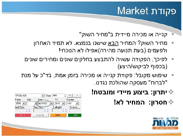  פקודת Market § § קנייה או מכירה מיידית ב"מחיר השוק" מחיר השוק? המחיר
