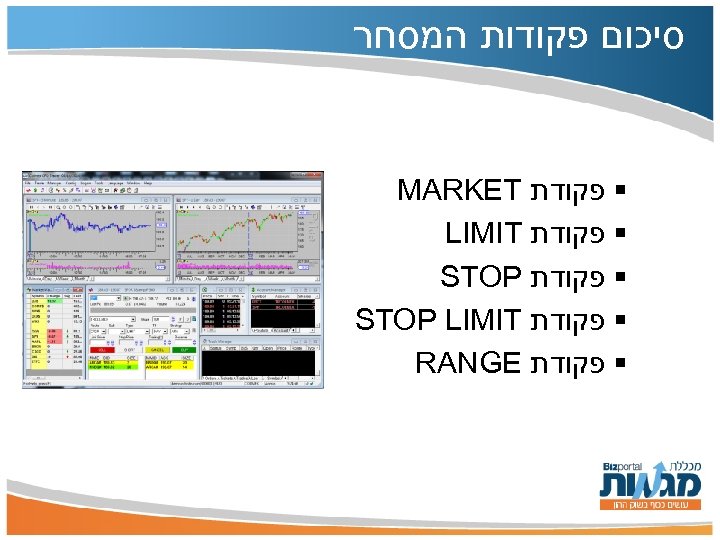  סיכום פקודות המסחר § פקודת MARKET § פקודת LIMIT § פקודת STOP LIMIT