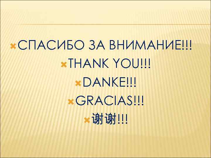  СПАСИБО ЗА ВНИМАНИЕ!!! THANK YOU!!! DANKE!!! GRACIAS!!! 谢谢!!! 