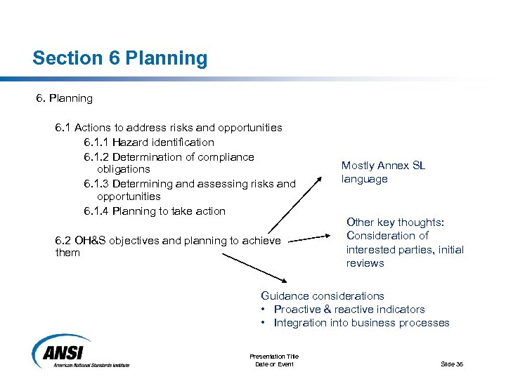 Section 6 Planning 6. 1 Actions to address risks and opportunities 6. 1. 1