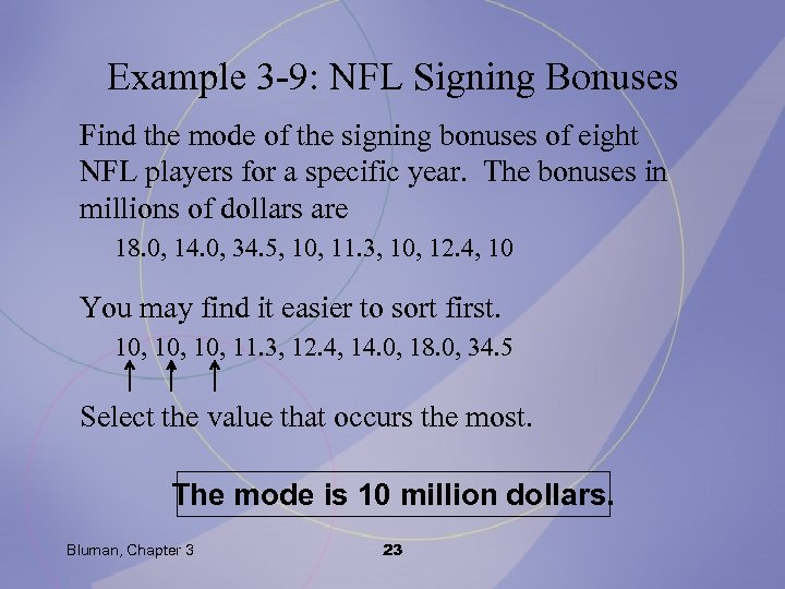 Example 3 -9: NFL Signing Bonuses Find the mode of the signing bonuses of