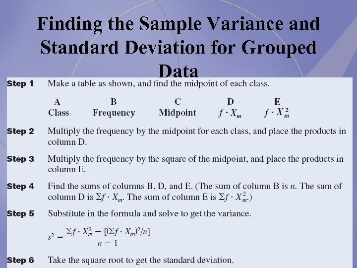 Finding the Sample Variance and Standard Deviation for Grouped Data 