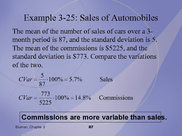 Example 3 -25: Sales of Automobiles The mean of the number of sales of