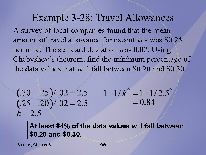 Example 3 -28: Travel Allowances A survey of local companies found that the mean
