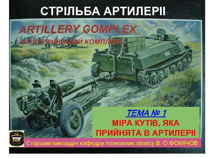 СТРІЛЬБА АРТИЛЕРІІ ТЕМА № 1 МІРА КУТІВ, ЯКА ПРИЙНЯТА В АРТИЛЕРІІ Старший викладач кафедри