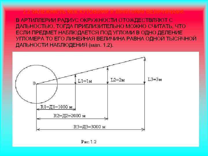 2. 2 ЗАЛЕЖНІСТЬ МІЖ КУТОВИМИ Й ЛІНІЙНИМИ ВЕЛИЧИНАМИ. В АРТИЛЛЕРИИ РАДИУС ОКРУЖНОСТИ ОТОЖДЕСТВЛЯЮТ С