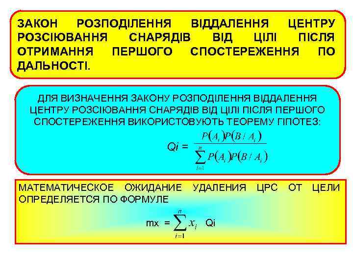 ЗАКОН РОЗПОДІЛЕННЯ ВІДДАЛЕННЯ ЦЕНТРУ РОЗСІЮВАННЯ СНАРЯДІВ ВІД ЦІЛІ ПІСЛЯ ОТРИМАННЯ ПЕРШОГО СПОСТЕРЕЖЕННЯ ПО ДАЛЬНОСТІ.