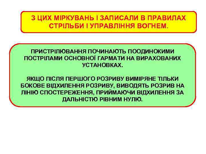 З ЦИХ МІРКУВАНЬ І ЗАПИСАЛИ В ПРАВИЛАХ СТРІЛЬБИ І УПРАВЛІННЯ ВОГНЕМ. ПРИСТРІЛЮВАННЯ ПОЧИНАЮТЬ ПООДИНОКИМИ