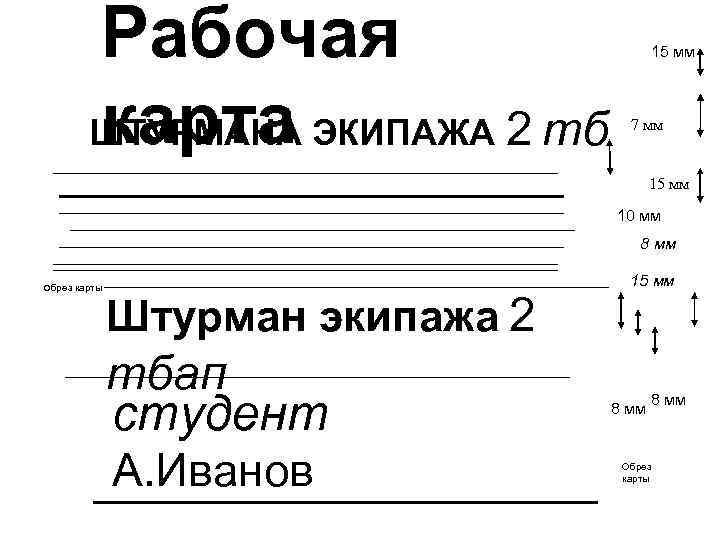 Рабочая карта ШТУРМАНА ЭКИПАЖА 2 тб 15 мм 7 мм 15 мм 10 мм
