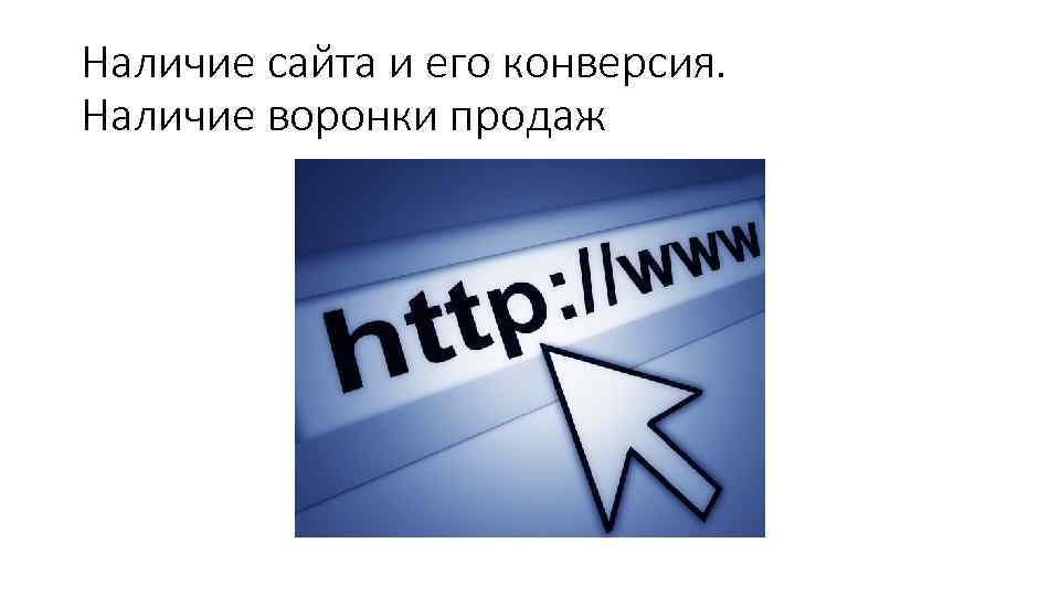 Наличие сайта и его конверсия. Наличие воронки продаж 