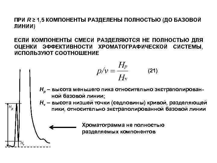 ПРИ R ≥ 1, 5 КОМПОНЕНТЫ РАЗДЕЛЕНЫ ПОЛНОСТЬЮ (ДО БАЗОВОЙ ЛИНИИ) ЕСЛИ КОМПОНЕНТЫ СМЕСИ