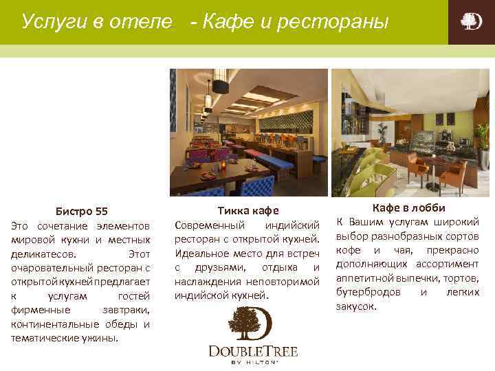 Услуги в отеле - Кафе и рестораны Бистро 55 Это сочетание элементов мировой кухни