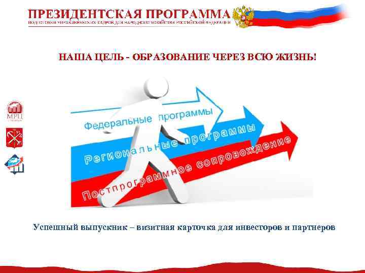 НАША ЦЕЛЬ - ОБРАЗОВАНИЕ ЧЕРЕЗ ВСЮ ЖИЗНЬ! Успешный выпускник – визитная карточка для инвесторов