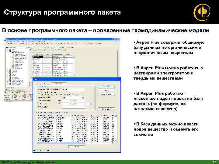Структура программного пакета В основе программного пакета – проверенные термодинамические модели • Aspen Plus