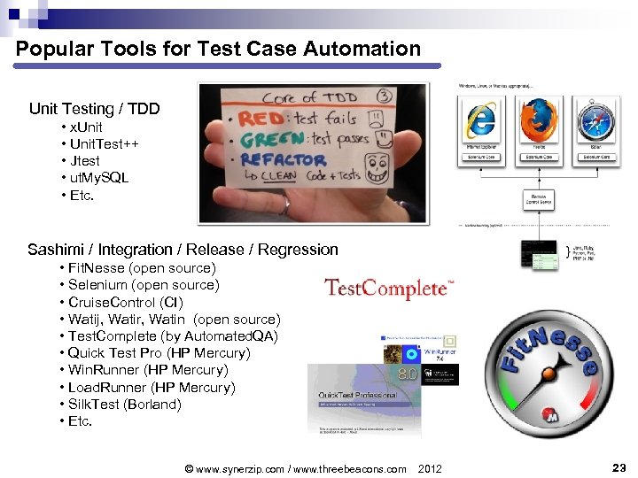 Popular Tools for Test Case Automation Unit Testing / TDD • x. Unit •