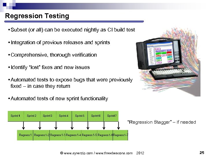 Regression Testing • Subset (or all) can be executed nightly as CI build test