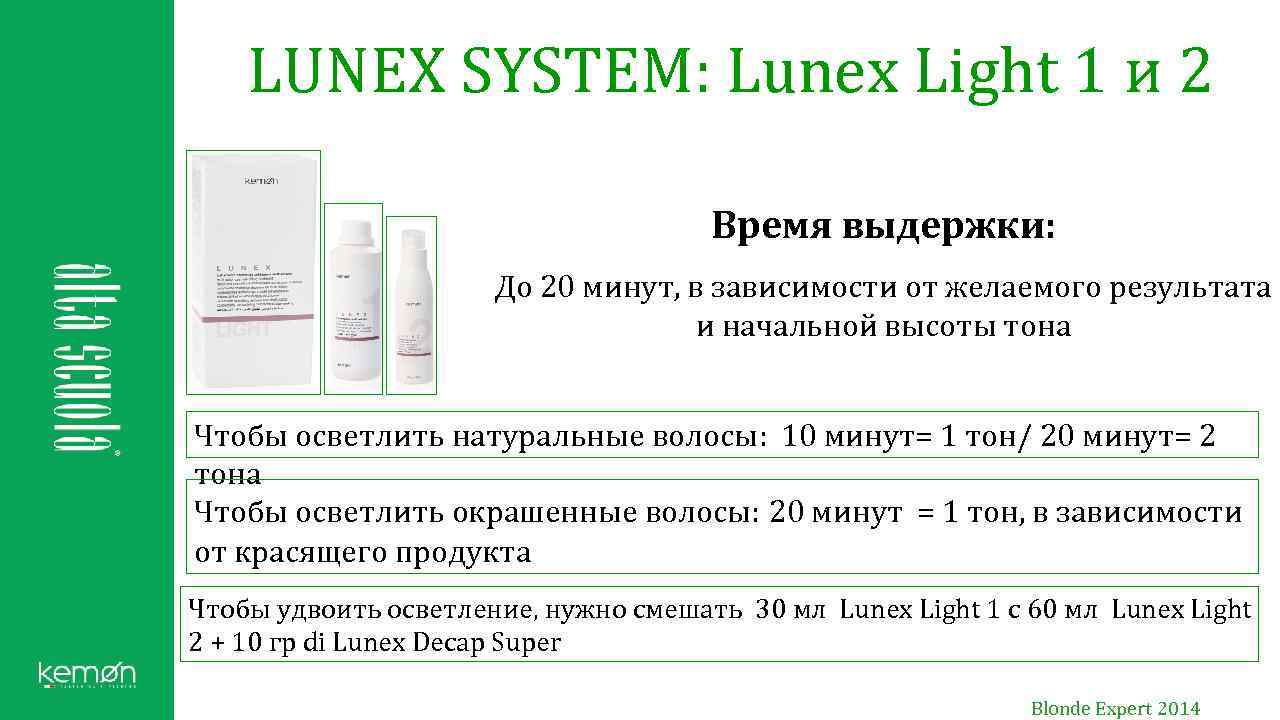 LUNEX SYSTEM: Lunex Light 1 и 2 Время выдержки: До 20 минут, в зависимости