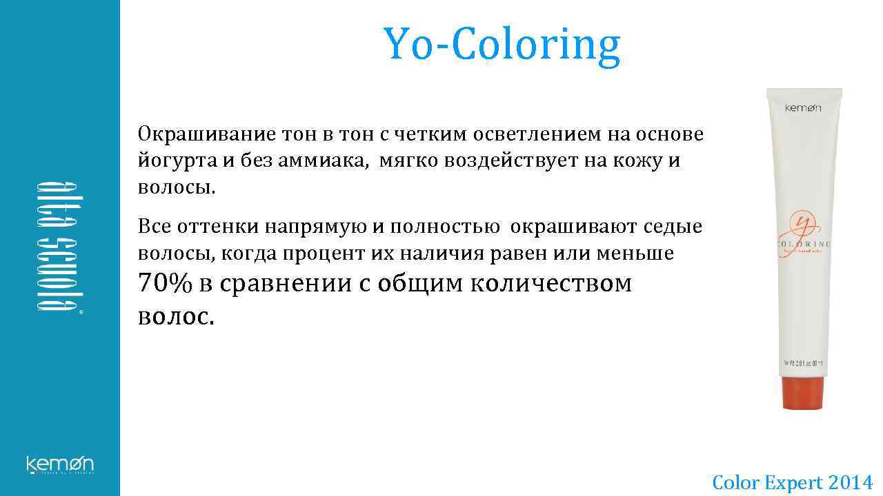 Yo-Coloring Окрашивание тон в тон с четким осветлением на основе йогурта и без аммиака,