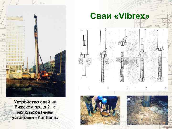 Сваи «Vibrex» Устройство свай на Рижском пр. , д. 2, с использованием установки «Yunttann»