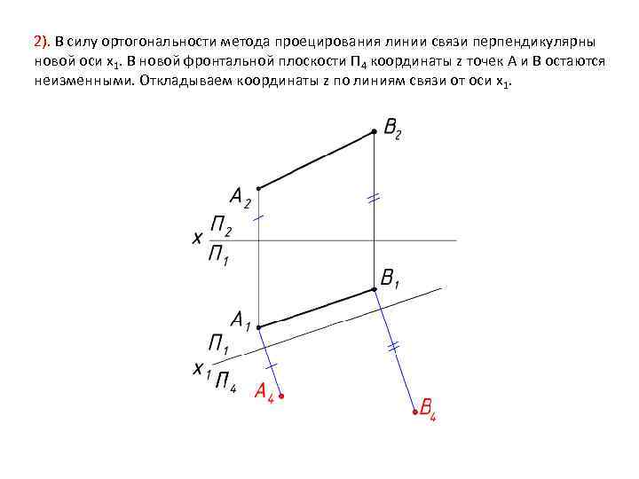 Задание 5 3. Плоскость перпендикулярна оси x. Линии проекционной связи перпендикулярны новой оси.. Ортогональность линий. Перпендикулярно оси x.