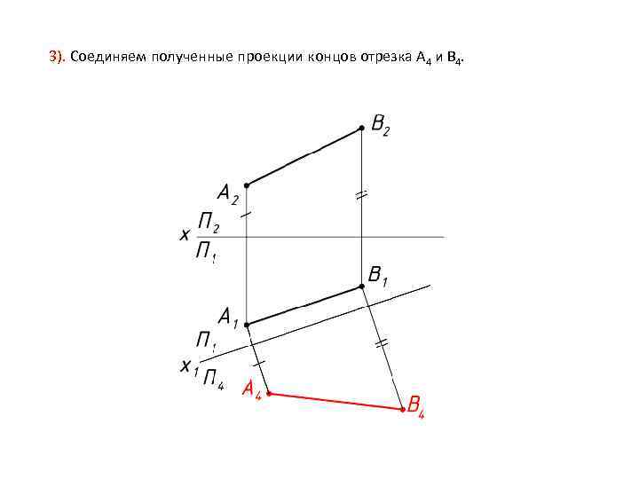3). Соединяем полученные проекции концов отрезка A 4 и B 4. 