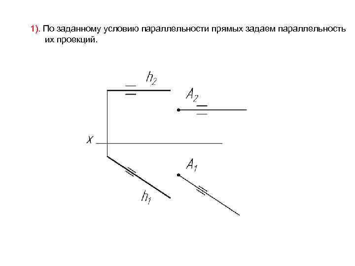 1). По заданному условию параллельности прямых задаем параллельность их проекций. 