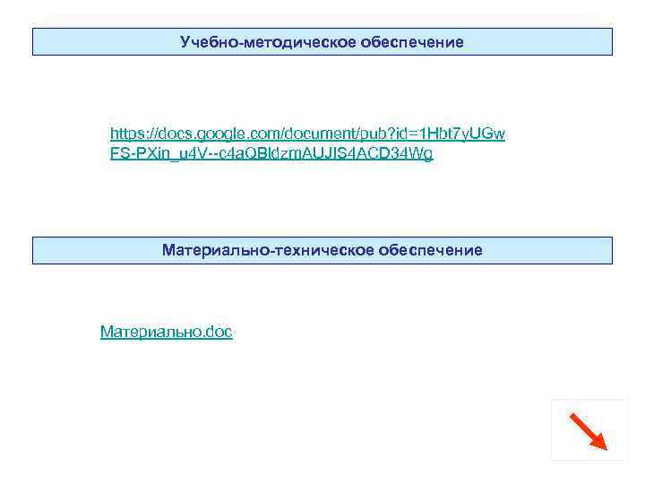 Учебно-методическое обеспечение https: //docs. google. com/document/pub? id=1 Hbt 7 y. UGw FS-PXin_u 4 V--c